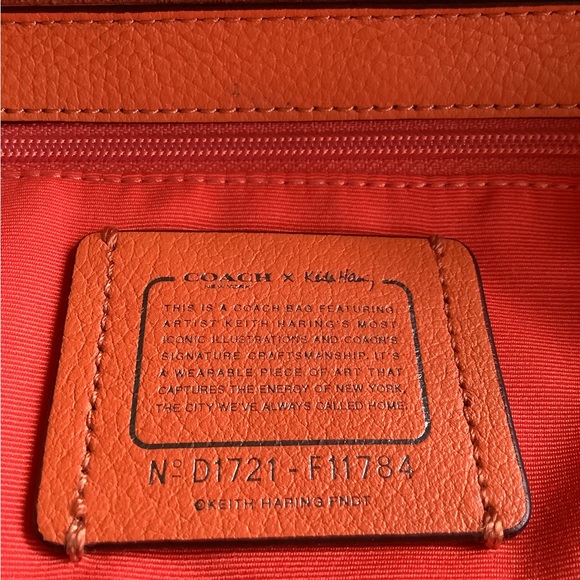 Authentic coach x Keith haring Hudson orange pink heart leather crossbody bag - Picture 11 of 12